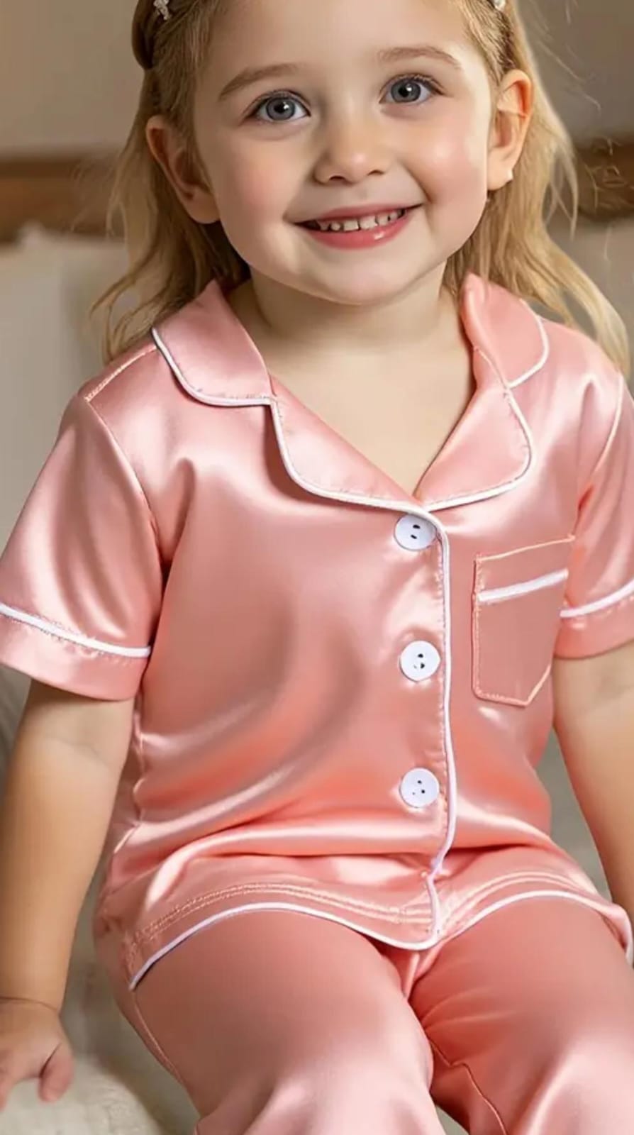Niño feliz usando unas suaves pijamas en satín para niños color rosado de Lificotex.